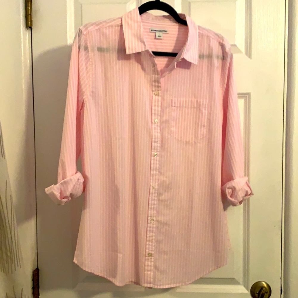 Pink & White button down shirt, Cotton, New, Large - Picture 2 of 4
